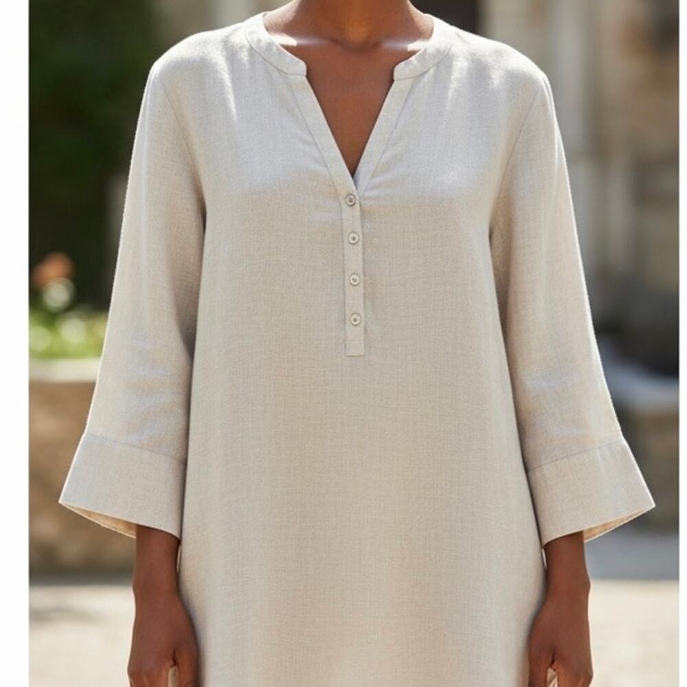 Chico’s Minimalist 100% Linen Popover Tunic Top Women’s 1 Medium Beige